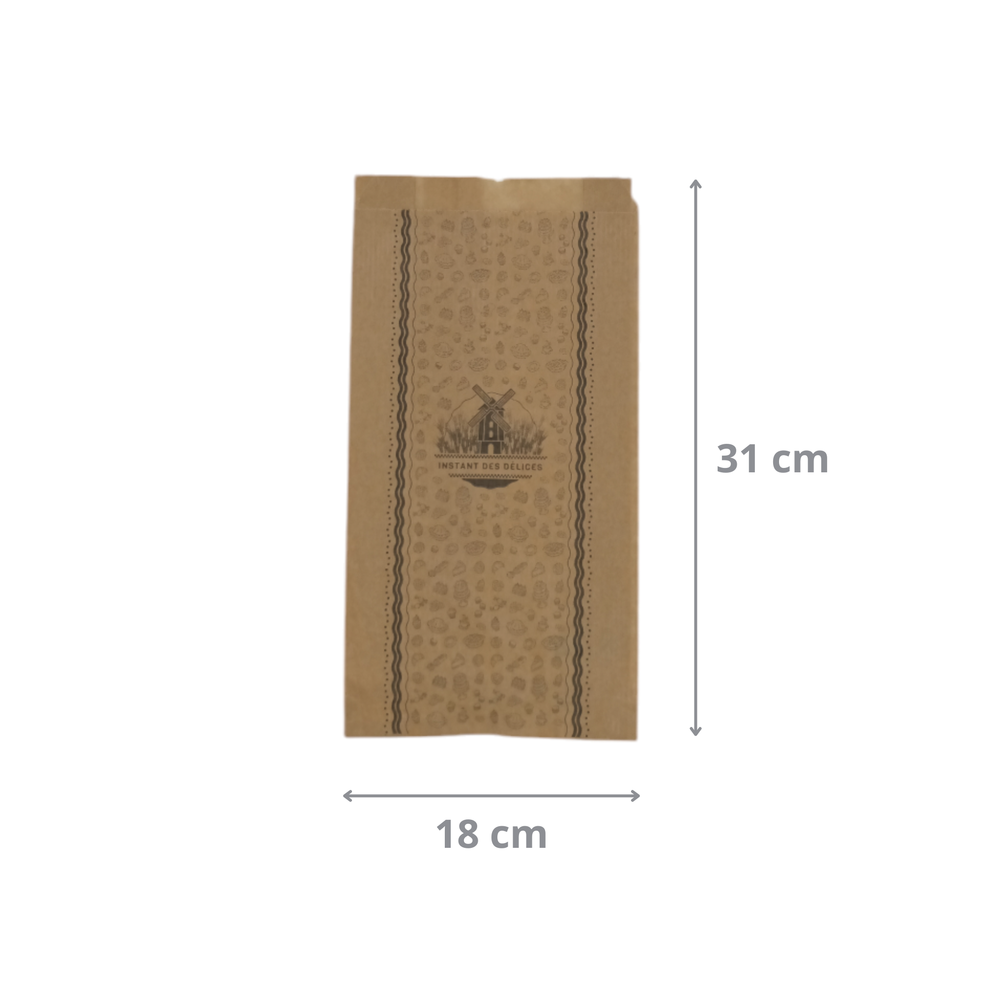 Sac viennoiseries en papier kraft imprimé 18+5x31 cm